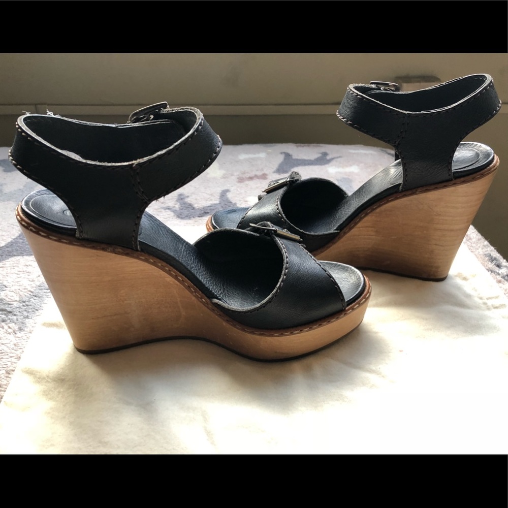 Auth-Chloe Black leather & wooden wedge sandals - Picture 5 of 8